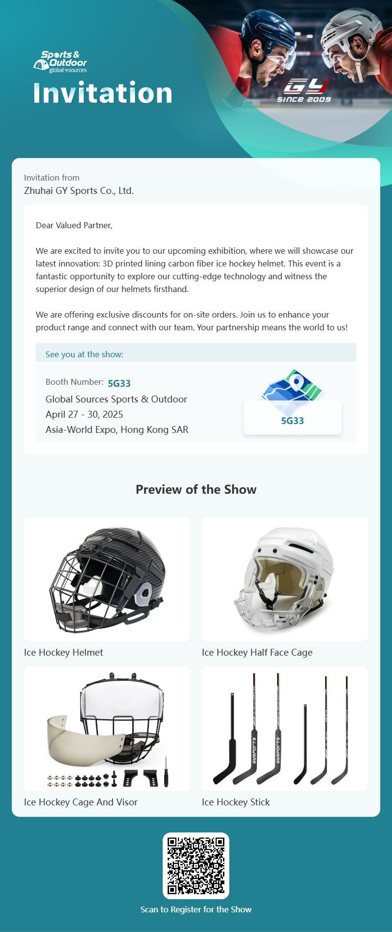 GY Global Sources Sports & Outdoorl, 27-30-30, 20-3025, Азия-Дүниежүзілік ЭКСПО, Гонконг SAR, стенд нөмірі. 5G33